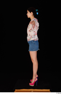  Lady Dee blossom top blue jeans skirt pink high heels standing t poses whole body 0003.jpg